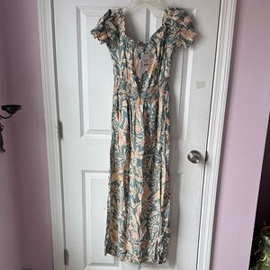 Patrons of Peace Teal and Beige Floral Maxi Dress